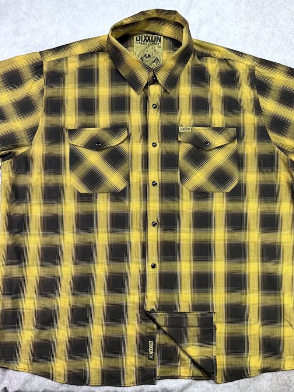 Dixxon Flannel Co Gold Rush Shirt 3XL Yellow Black Plaid Pearl Snap SS EUC